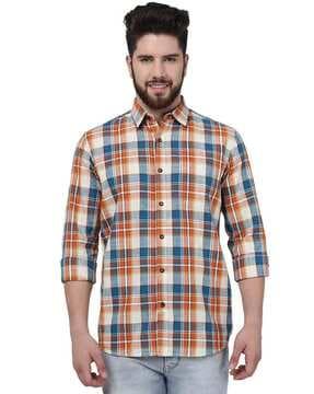 checked slim fit shirt with patch pocket