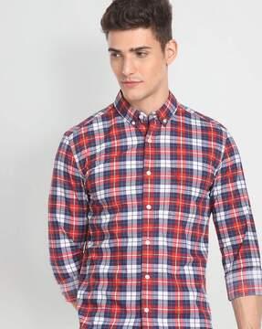 checked slim fit shirt with patch pocket