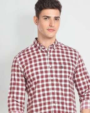 checked slim fit shirt with patch pocket