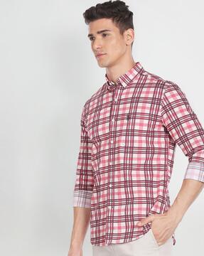 checked slim fit shirt with patch pocket