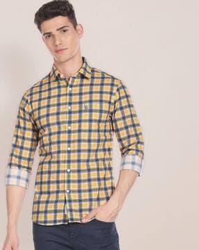 checked slim fit shirt with patch pocket