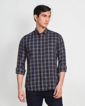 checked slim fit shirt with patch pocket