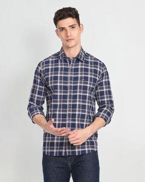 checked slim fit shirt with patch pocket