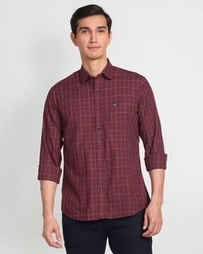 checked slim fit shirt with patch pocket