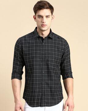 checked slim fit shirt with patch pocket