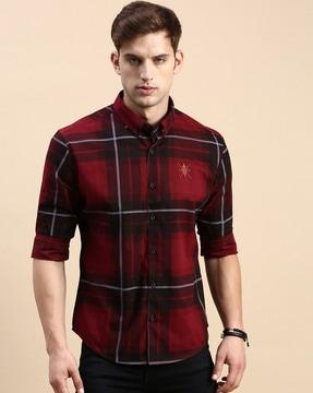 checked slim fit shirt with patch pocket