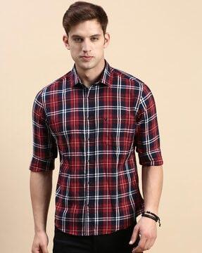 checked slim fit shirt with patch pocket