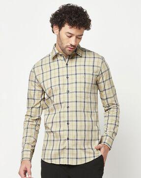 checked slim fit shirt with patch pocket