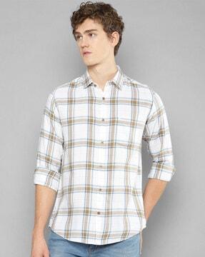 checked slim fit shirt with patch pocket