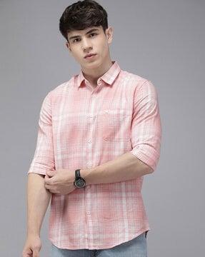 checked slim fit shirt with patch pocket