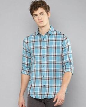 checked slim fit shirt with patch pocket