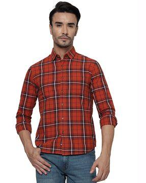 checked slim fit shirt with patch pocket