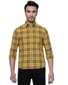 checked slim fit shirt with patch pocket