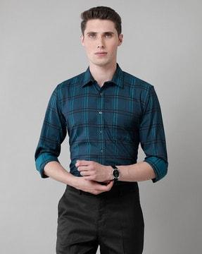 checked slim fit shirt with patch pocket