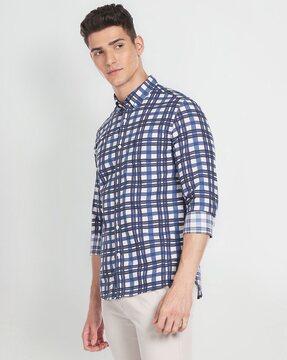 checked slim fit shirt with patch pocket