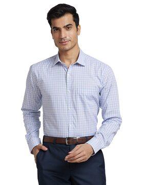 checked slim fit shirt with patch pocket