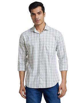 checked slim fit shirt with patch pocket