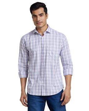 checked slim fit shirt with patch pocket