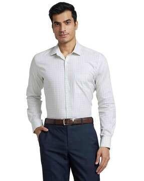 checked slim fit shirt with patch pocket