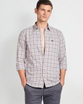 checked slim fit shirt with patch pocket