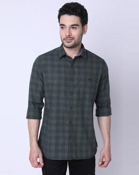 checked slim fit shirt with patch-pocket