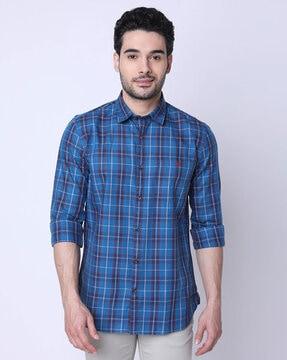 checked slim fit shirt with patch-pocket