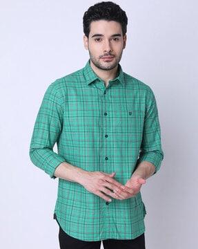 checked slim fit shirt with patch-pocket