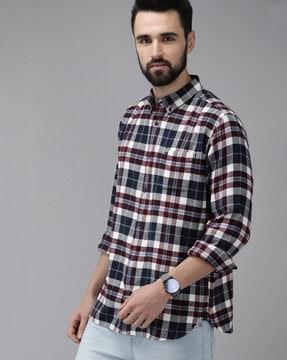 checked slim fit shirt with patch pocket