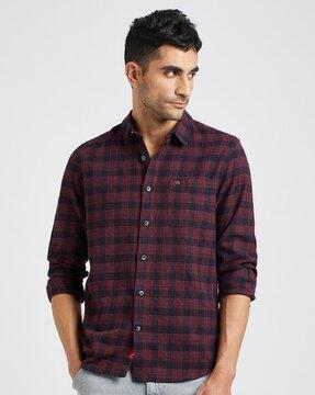 checked slim fit shirt with patch pocket