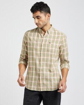 checked slim fit shirt with patch pocket