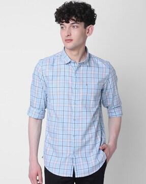 checked slim fit shirt with patch pocket