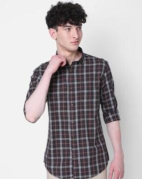 checked slim fit shirt with patch pocket