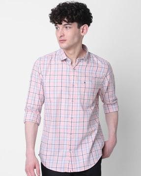 checked slim fit shirt with patch pocket