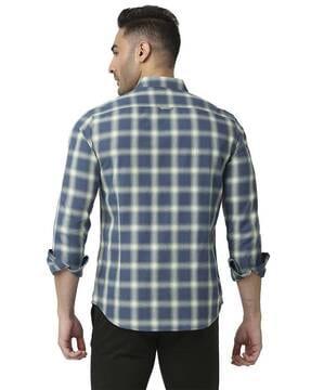 checked slim fit shirt with patch pocket