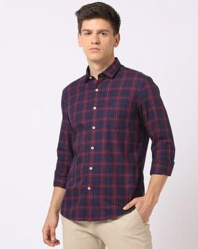 checked slim fit shirt with patch pocket