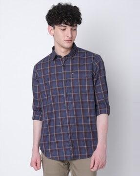 checked slim fit shirt with patch pocket