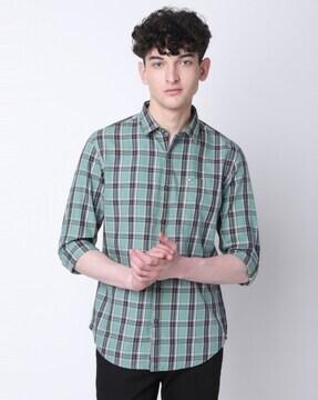 checked slim fit shirt with patch pocket