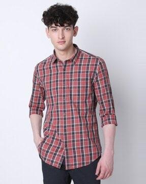 checked slim fit shirt with patch pocket