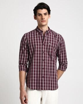 checked slim fit shirt with patch pocket