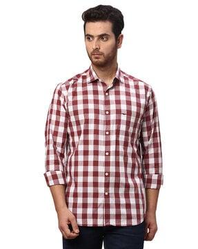 checked slim fit shirt with patch pocket