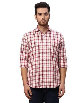 checked slim fit shirt with patch pocket