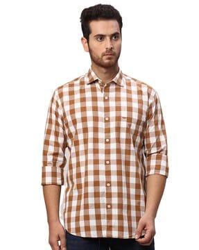 checked slim fit shirt with patch pocket