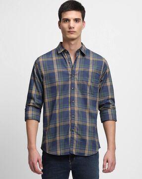 checked slim fit shirt with patch pocket