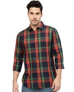 checked slim fit shirt with patch pocket