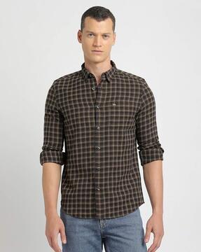 checked slim fit shirt with patch pocket