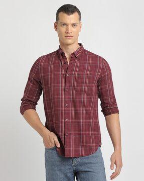 checked slim fit shirt with patch pocket