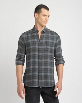 checked slim fit shirt with patch pocket