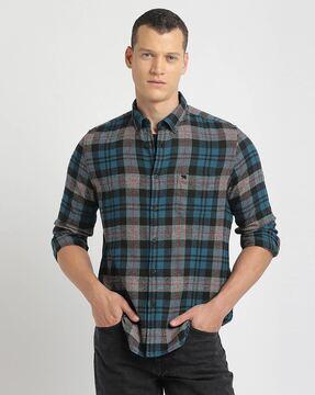 checked slim fit shirt with patch pocket