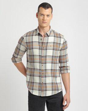 checked slim fit shirt with patch pocket