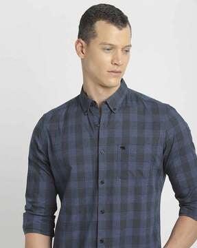 checked slim fit shirt with patch pocket